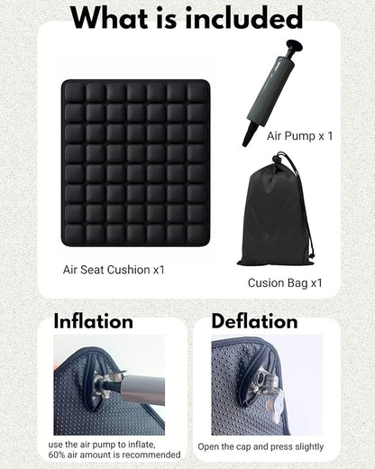 Travel Cushion – Airplane Seat Cushion for Air Travel | Inflatable Seat Cushion 56 Cells for Long Flights, Car, Office & Wheelchair | Lightweight, Ergonomic Pain Relief & Tailbone Support