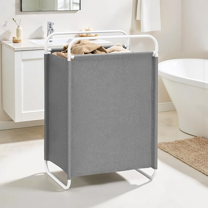 STO STO Laundry Hamper, 75L Laundry Basket with Coated Fabric Bag, Lightweight Portable Dirty Clothes Hamper, Laundry Bin with Metal Frame for Laundry Room, Bedroom, Closet and Dorm, Gray Fabric