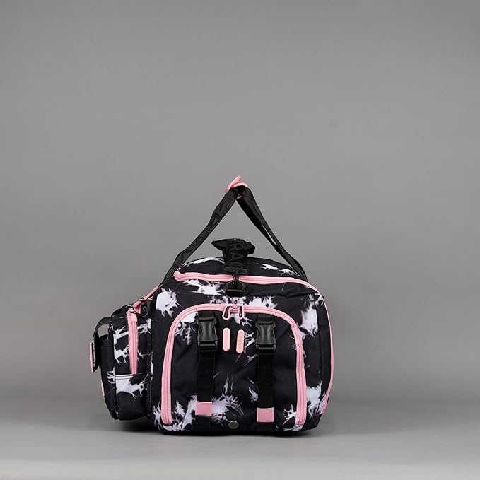 WOLFpak Ultimate 40L Gym & Travel Duffle Bag | Heavy-Duty Gear Bag w/Durable Waterproof 1000D Oxford Material | Hard Shell Base, Laptop Sleeve, Custom Patch Options | (Black Lightning Knockout Pink)