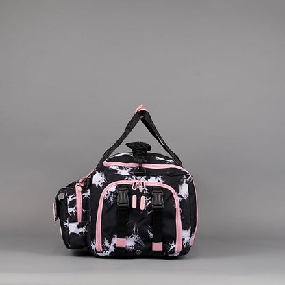 WOLFpak Ultimate 40L Gym & Travel Duffle Bag | Heavy-Duty Gear Bag w/Durable Waterproof 1000D Oxford Material | Hard Shell Base, Laptop Sleeve, Custom Patch Options | (Black Lightning Knockout Pink)