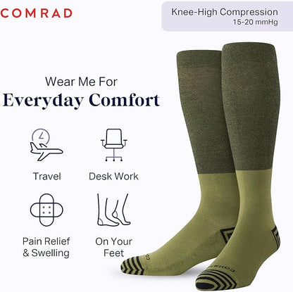 Comrad CloudCotton Knee High Socks - 15-20mmHg Graduated Compression Socks - Combed Cotton Support Socks