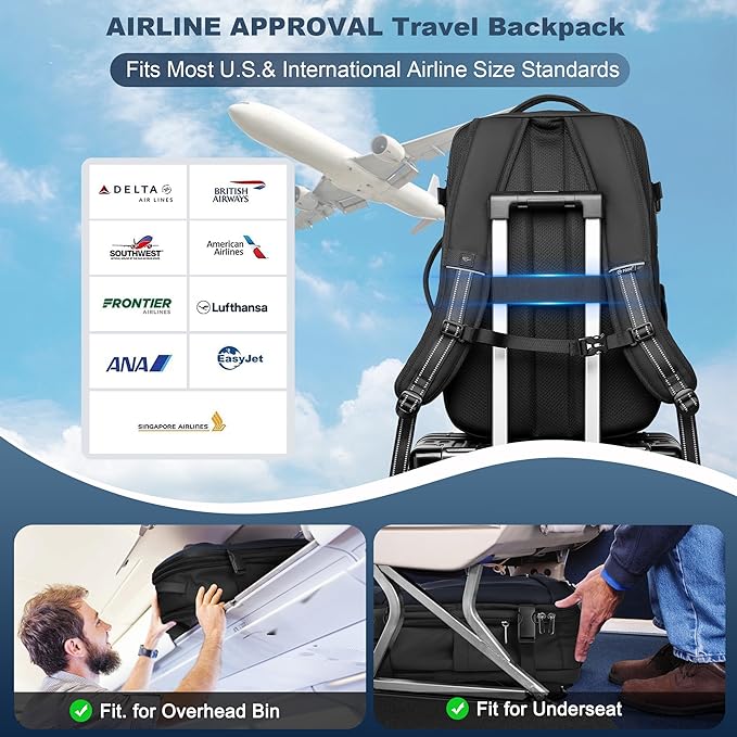 Vacuum Backpack Travel 60L Expandable Vacuum Seal Compression Travel Backpack with Pump, TSA, Waterproof Oxford,17" Laptop Compartment,Carry On Backpack for Men & Women,Business,Flight Travel(Blue)