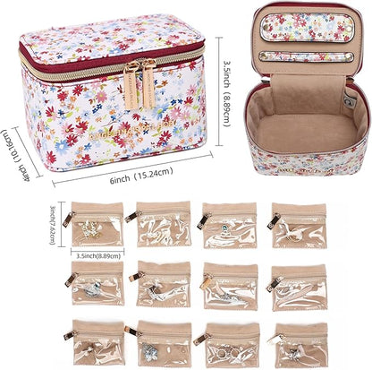 Angelina's Palace Jewelry Organizer Case Bridesmaid Gifts Travel Bag Vegan Leather Box for Necklace Earring Bracelet Ring(blossom wine)