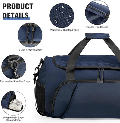Gym Bag for Men Women With Shoe Compartment & Wet PocketWater Resistant Sports Gym Bag 、shoulder bag、messenger bag Carry On Duffel Bag forWeekend Overnight Traveling (blue)