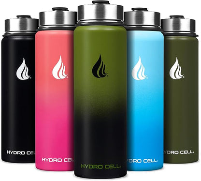 HYDRO CELL Stainless Steel Insulated Water Bottle with Straw - For Cold & Hot Drinks - Metal Vacuum Flask with Screw Cap and Modern Leakproof Sport Thermos for Adults (Army/Black 24oz)