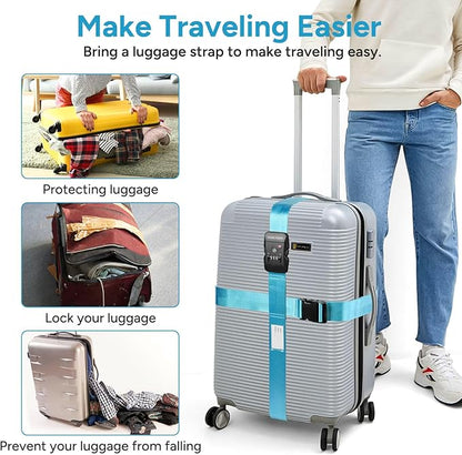 Travel Inspira Luggage Straps TSA Approved with TSA Lock Adjustable Luggage Straps Combination Lock for Suitcase Nylon Suitcase Travel Belt‎ TSA Approved Buckle Included Tags identifiers (Blue)