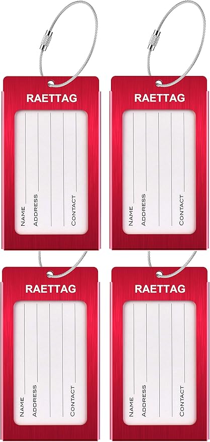 Luggage Tags Metal Suitcase Tags Travel Bag ID Identifier Luggage Tag (Red 4Pack)