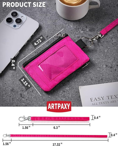 Minimalist Wallet For Mens Womens, Keychain RFID Blocking Zipper Small Wallet with ID Window 2 Lanyards,Water Resistant Travel Cash Card Coin Case Boys Girls