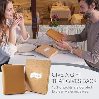 Full Grain Leather Passport Holder for 2 Passports - Dual Passport Holder and Travel Documents Organizer - RFID Travel Wallet for Couples - Camel