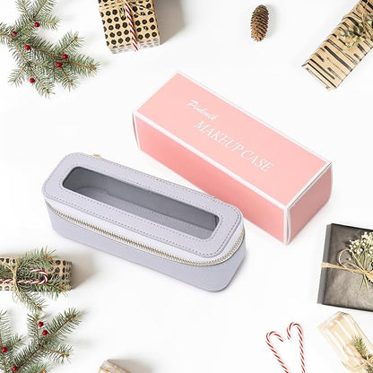 Pinkmik Makeup Brush Bag Slim Clear Makeup Bag Transparent Travel Cosmetic Case & Toiletry Bag with Zipper Small Beatuy Makeup Bag Purse Organizer for Women (Gray, SLIM)