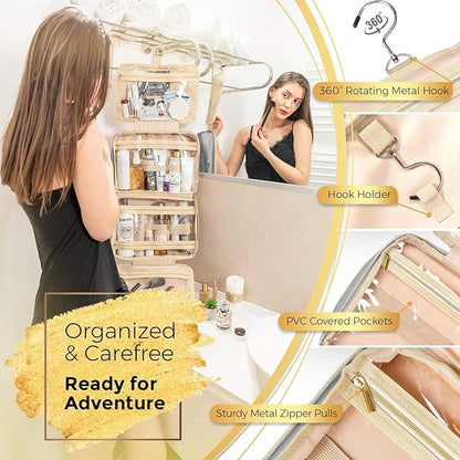 BOACAY Large Hanging Travel Toiletry Bag for Women, Makeup Bag, Bathroom & Shower Organizer Kit for Accessories, Cosmetics, Essentials