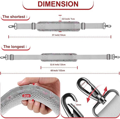 ZINZ 60" Universal Bag Strap with Ultra-Thick Fixed Breathable Pad Adjustable Heavy-Duty Shoulder Strap for Laptop Bag Crossbody Luggage Gym Bag Camera Bag and More,Butterfly