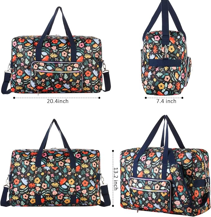 Travel Foldable Waterproof Duffel Bag - Lightweight Carry on Luggage Tote Duffel Bag(Black Floral)