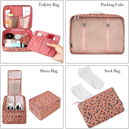 BAGAIL 8 Set Packing Cubes Luggage Packing Organizers for Travel Accessories-Pink Leopard