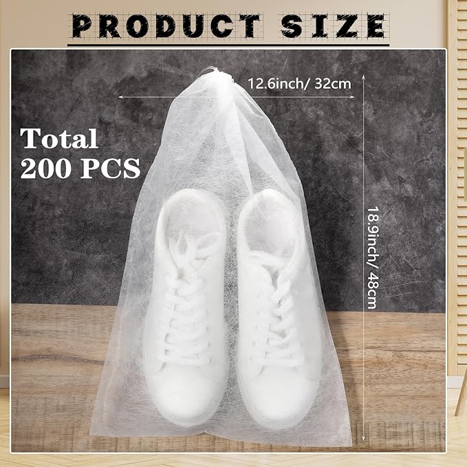 200 Pcs Non Woven Dust Bags, Dust Proof Shoe Bag For Storing Shoes, Boots, Drawstring Storage Bag For Purses, Handbags, Breathable Dust Bag With Rope, Portable Storage Organizer, White