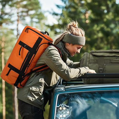 MIER Large Duffle Backpack Sports Gym Bag with Shoe Compartment, Heavy Duty and Water Resistant, Orange, 90L