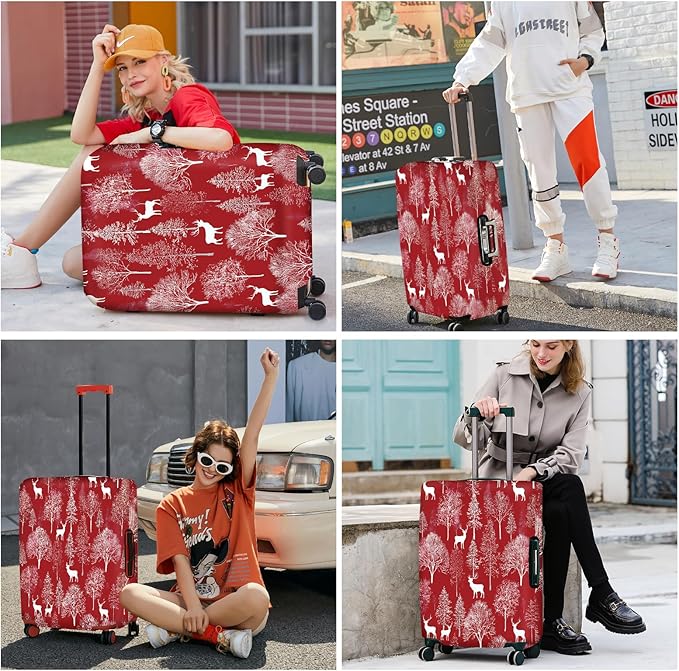 FOREVER QUEEN Deer - Christmas Tree Luggage Cover Suitcase Protector Suitcase Cover Anti-Scratch,Stretchable Bag Cover Washable Durable Polyester
