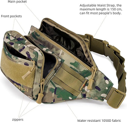 3.5L Military Tactical Fanny Pack | Molle, Quick Access, EDC, Hiking, Travel, Fit Most Men's Waist (Camo)