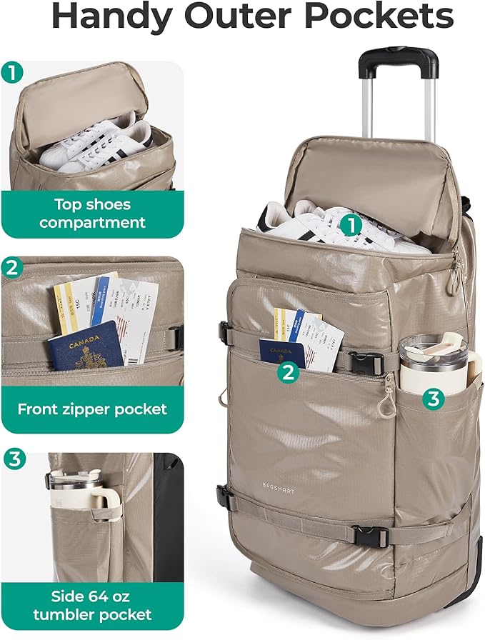 BAGSMART 70L Rolling Duffle Bag with Wheels, Large Travel Duffel Luggage Bag for Men, Water Repellent Heavy Duty for Travel Camp, Black