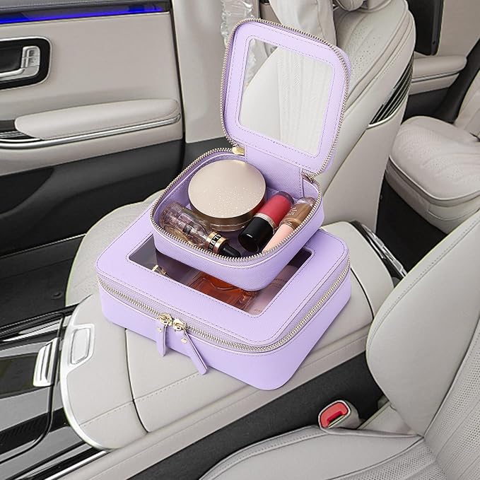 Pinkmik Clear Makeup Bag Waterproof Travel Case for Cosmetics and Toiletries Women's Purse Organizer and Clear Car Bag with Zipper (X/Purple, M+MINI)