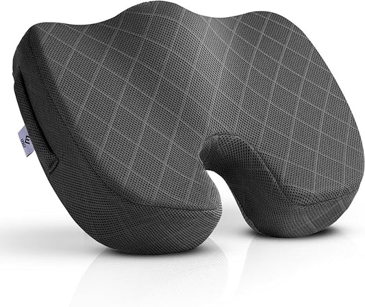 EPSCY Memory Foam Seat Cushion for Office Chair, Car, Airplane & Bleachers – Ergonomic Support for Sciatica, Hip & Tailbone Pain Relief – Comfort Pad for Long Sitting, Office Workers & Driver - Grey