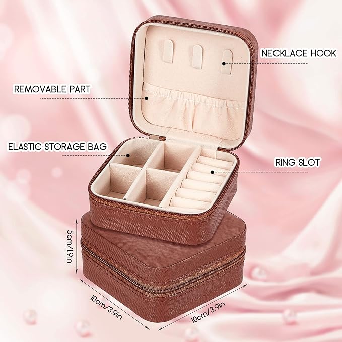 Taiyin 12 Pcs Travel Jewelry Case Box Bridesmaid Gifts Bulk Travel Jewelry Cases Boxes Small Jewels Organizers Mini Accessories Ornaments Storage for Women Girls Wedding Gifts (Brown)