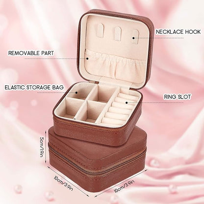 Taiyin 12 Pcs Travel Jewelry Case Box Bridesmaid Gifts Bulk Travel Jewelry Cases Boxes Small Jewels Organizers Mini Accessories Ornaments Storage for Women Girls Wedding Gifts (Brown)