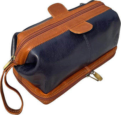 RUSTIC TOWN Leather Toiletry Bag for Men - Vintage Travel Gift Shaving Ditty Kit - Bathroom Shower Toiletries Hygeine Organizer - Cosmetic Makeup Bag for Women