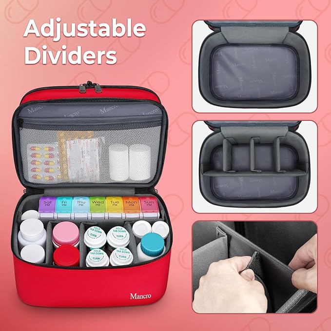 Mancro Dual Layers Medicine Organizer Bag, Pill Bottle Organizer Storage with Lockable Zipper, Medication Travel Bag for Pills, Vitamins, Medical Supplies for Home Storage, Travel