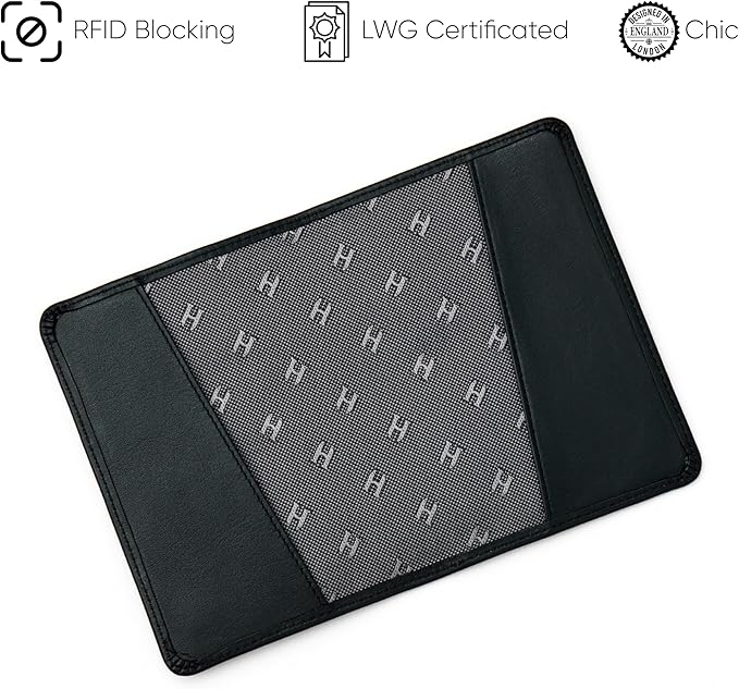 Passport Holder for Travel, Men & Women, RFID Handcrafted Nappa Leather Passport Cover & Case, Gift Box & Pouch for Birthday & Christmas, Black