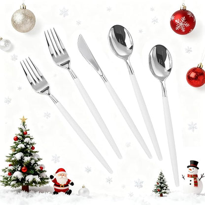 MirthMood 60 PCS Plastic Silverware,Disposable Silverware,Disposable Utensils Heavy Duty,Plastic Cutlery Set,Includes:20 Knives, Forks and Spoons for Party, Birthday,Wedding
