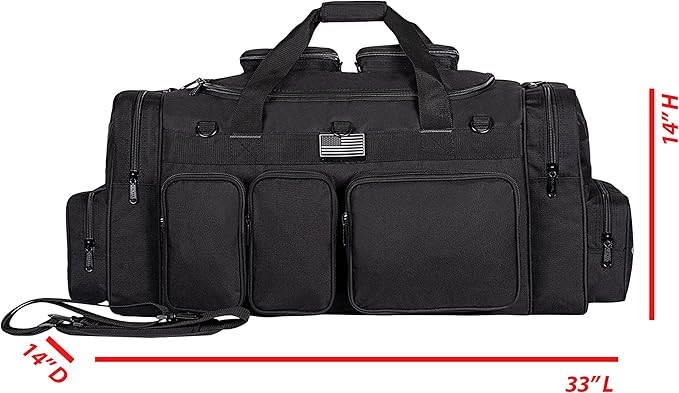 K-Cliffs Tactical Range Duffel Heavy Duty Large Gear Duffle Durable Quality Travel Sports Gym Equipment Bag Military Molle with Lockable Zippers with US Flag Patch 33 Inch Khaki