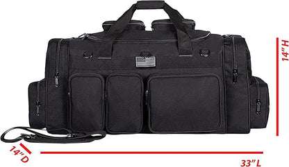 K-Cliffs Tactical Range Duffel Heavy Duty Large Gear Duffle Durable Quality Travel Sports Gym Equipment Bag Military Molle with Lockable Zippers with US Flag Patch 33 Inch Khaki