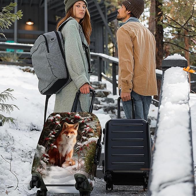 FOREVER QUEEN Winter - Fox Luggage Cover Suitcase Protector Suitcase Cover Anti-Scratch,Stretchable Bag Cover Washable Durable Polyester