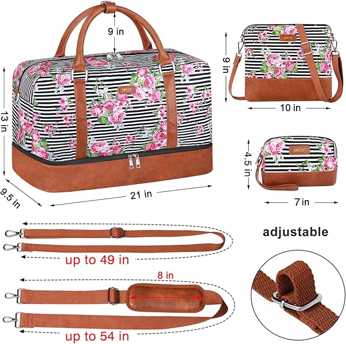 IBFUN Weekender Bags for Women, 21" Weekender Travel Bag, Travel Duffle Bag with Shoe Compartment Carry on Overnight Duffel Bag for Weekend Travel Business Trip, 3PCS