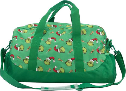 The Grinch Dufffle Bag, Dr. Suess 16 inch Travel Sleepover Weekend Bag for Girls & Boys, Green