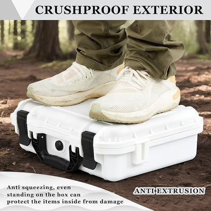 1 Pcs 14.3 x 11.4 x 4.5 Inch Waterproof Hard Case with DIY Customizable Foam Insert Portable Protective Case with Knife for Camera Drones Equipments Tools Test Instruments (White)