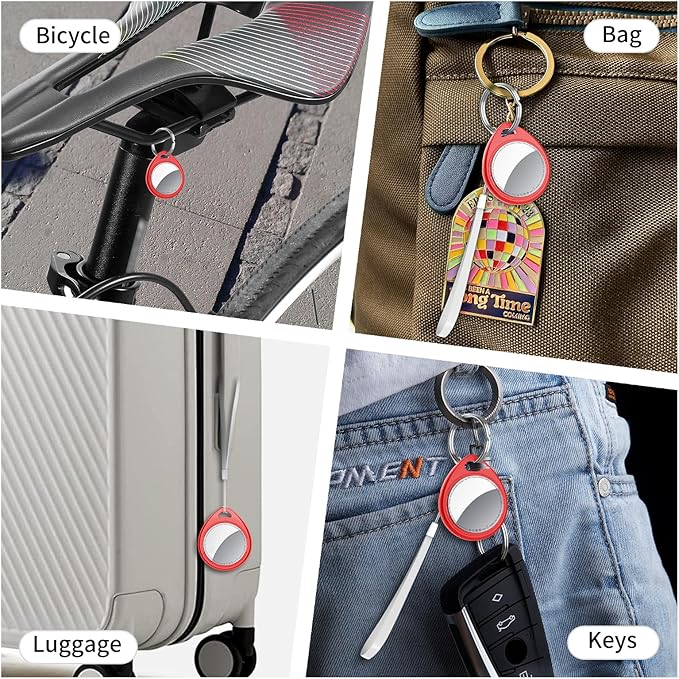 Air Tracker Tags 6 Pack Red, 5.3 Bluetooth Tracker Work with Apple Find My (iOS Only), 100dB Sound, Smart Tag with Keychain/Lanyard, Item Finder for Luggage/Key/Suitcase, Replaceable Battery