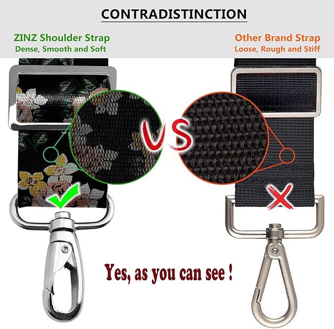 Shoulder Strap, ZINZ 57" Padded Adjustable Shoulder Bag Straps Replacement for Bags with D-Ring (LR02O01)