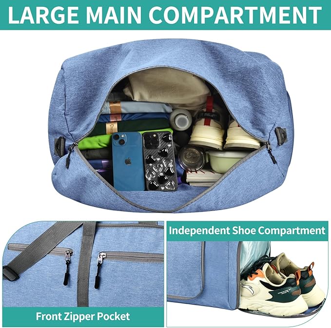 Dimayar 85L Travel Duffle Bag for Men Women - Foldable Duffel Bag with Shoes Compartment - Overnight Bags Waterproof & Tear Resistant(Blue)