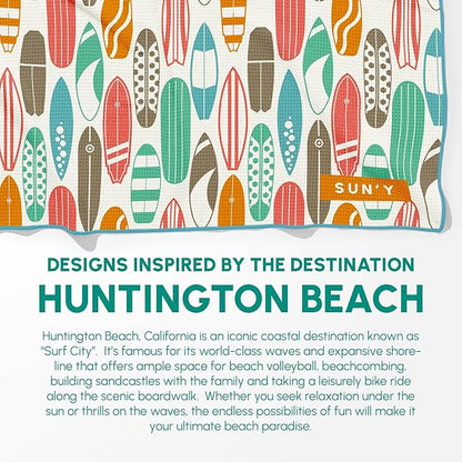SUN'Y Waffle Microfiber Beach Towel – Sand Free, Quick Dry, Ultra Absorbent, Lightweight & Compact Travel Towel with Carry Bag - Large (63” x 31.5”), Huntington