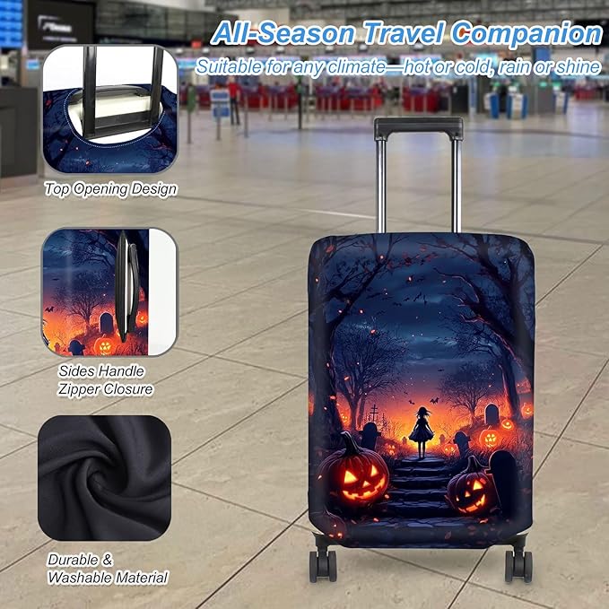 Luggage Cover Protector for 26-28 Inch Suitcases, TSA Approved Elastic Travel Suitcase Covers, Anti-Scratch Washable Luggage Sleeve for Carry On & Checked Bags, Dark Forest Girl