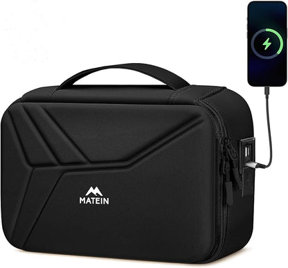 MATEIN Charger Cord Organizer with USB-C & USB-A Ports, Hardshell Cable Organizer Bag Cord Storage for Travel, Water Resistant 2-in-1 Electronics Case for Tech Accessories and Cosmetics, Black