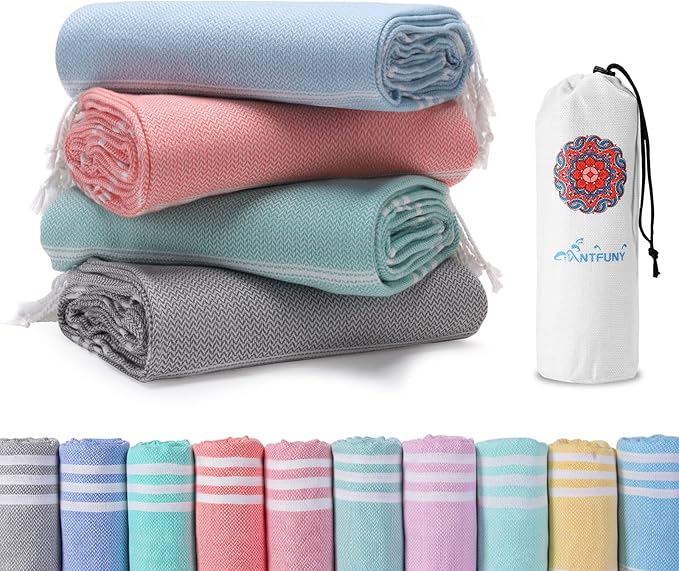 4 Packs Turkish Beach Towels Oversized Bath Pool Swim Towel Set Bulk Quick Dry Sand Free Extra Large Xl Big Blanket Adult Travel Essentials Cruise Accessories Must Have Clearance Vacation Stuff