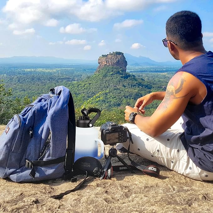 BJPKPK 1 Gallon Water Bottle with Handle, Large Dishwasher Safe 128oz Insulated Water Bottle, BPA Free Water Jug, Wide Mouth Metal Flasks with Anti-slip Bottom, Keep Cold & Hot,Sky