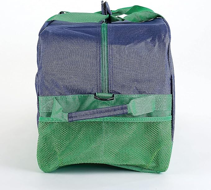 Lillian Vernon Navy and Green Personalized Medium Duffel Bag for Kids - Sports and Activities, Luggage, 11" x 12" x 23"W