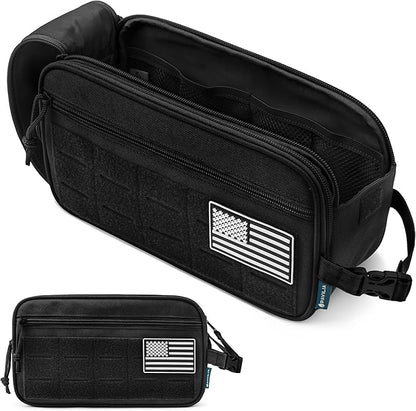 PAVILIA Tactical Toiletry Bag for Men, Travel Hygiene Bag, Military Gear Dopp Kit, Water Resist Molle Accessories Pouch, Mens Shaving Essentials, Gym Bathroom Shower Small Toiletries Tool EDC, Black