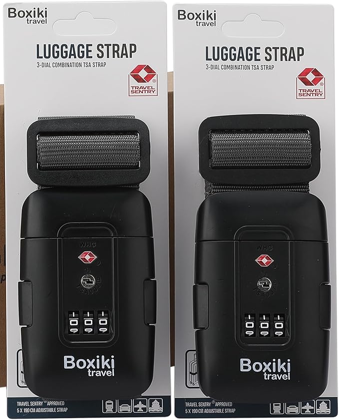 TSA Approved Luggage Straps – Set of 2 Anti-Burst Adjustable Polyester Suitcase Belts with 3-Dial Combination Lock – Prevents Accidental Opening, Secure Travel (Gray)