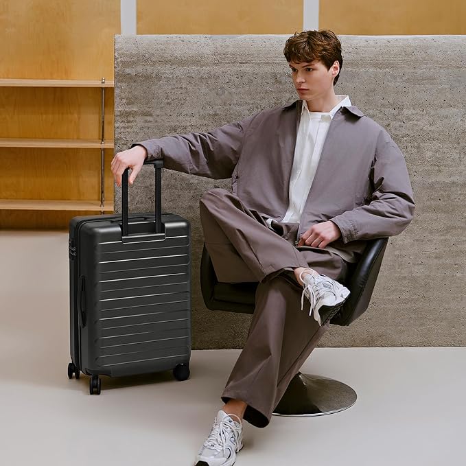 NINETYGO Medium Checked Luggage 24 Inch, Checking In Luggage with Smooth Spinner Wheels, Lightweight, Hard Shell PC Suitcase, Lightweight Travel Luggage, TSA Approved (Black, Rhine Basic)