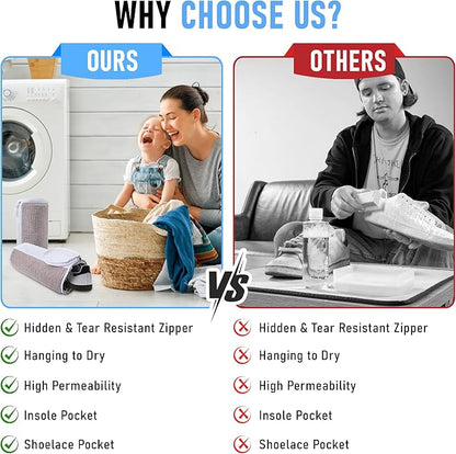 Premium Shoe Washing Machine Bag 2-Pack Reusable Laundry Wrap with Microfibers, Durable Invisible Zipper & Hanging Loop – Gentle Mesh Wash Bags for Sneakers, Tennis, Gym & Kids’ Shoes